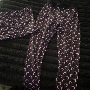 Marine Serre Black Pajama Pants with Pink Crescent Moon Print